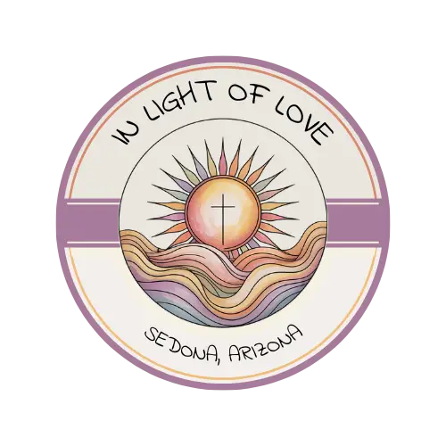 Logo for In Light of Love in Sedona, Arizona, featuring a refined gold geometric icon set on a light neutral background.